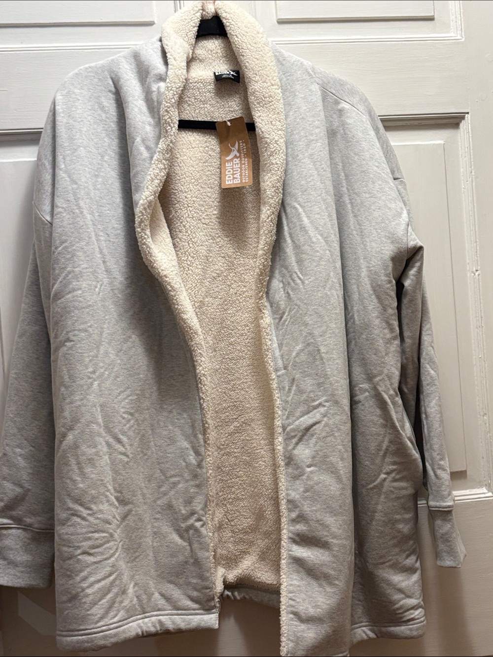 Eddie Bauer Light Gray Jacket with Cream Sherpa Lining